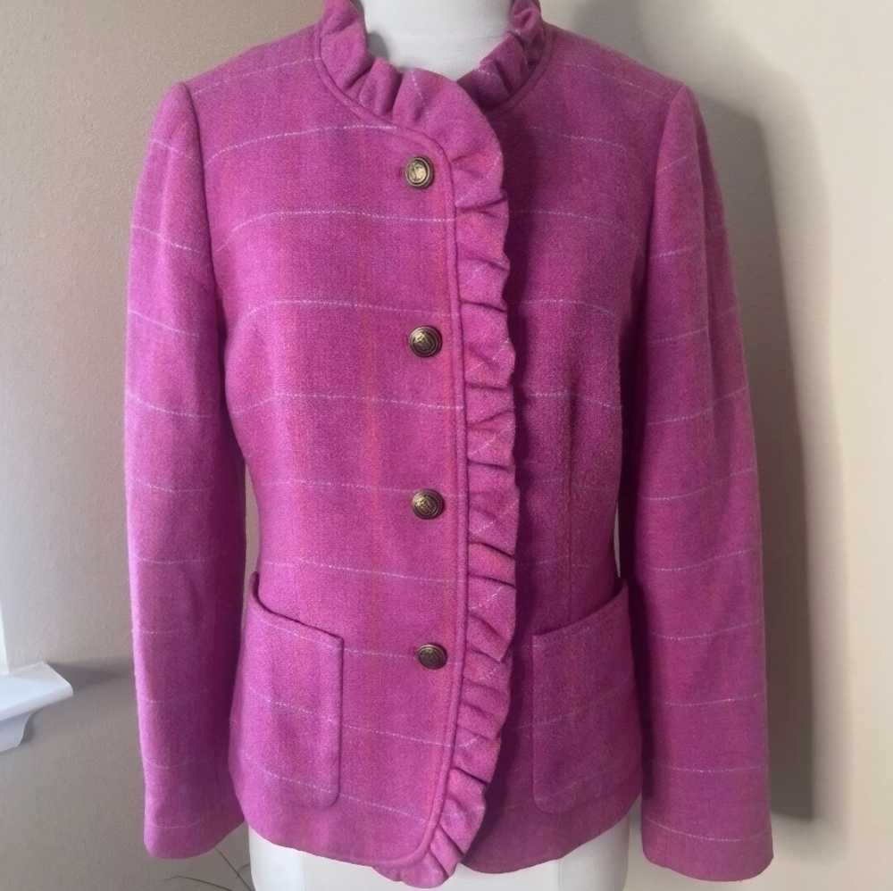 Talbots Pink Ruffle-Trim Blazer - Picture 2 of 8